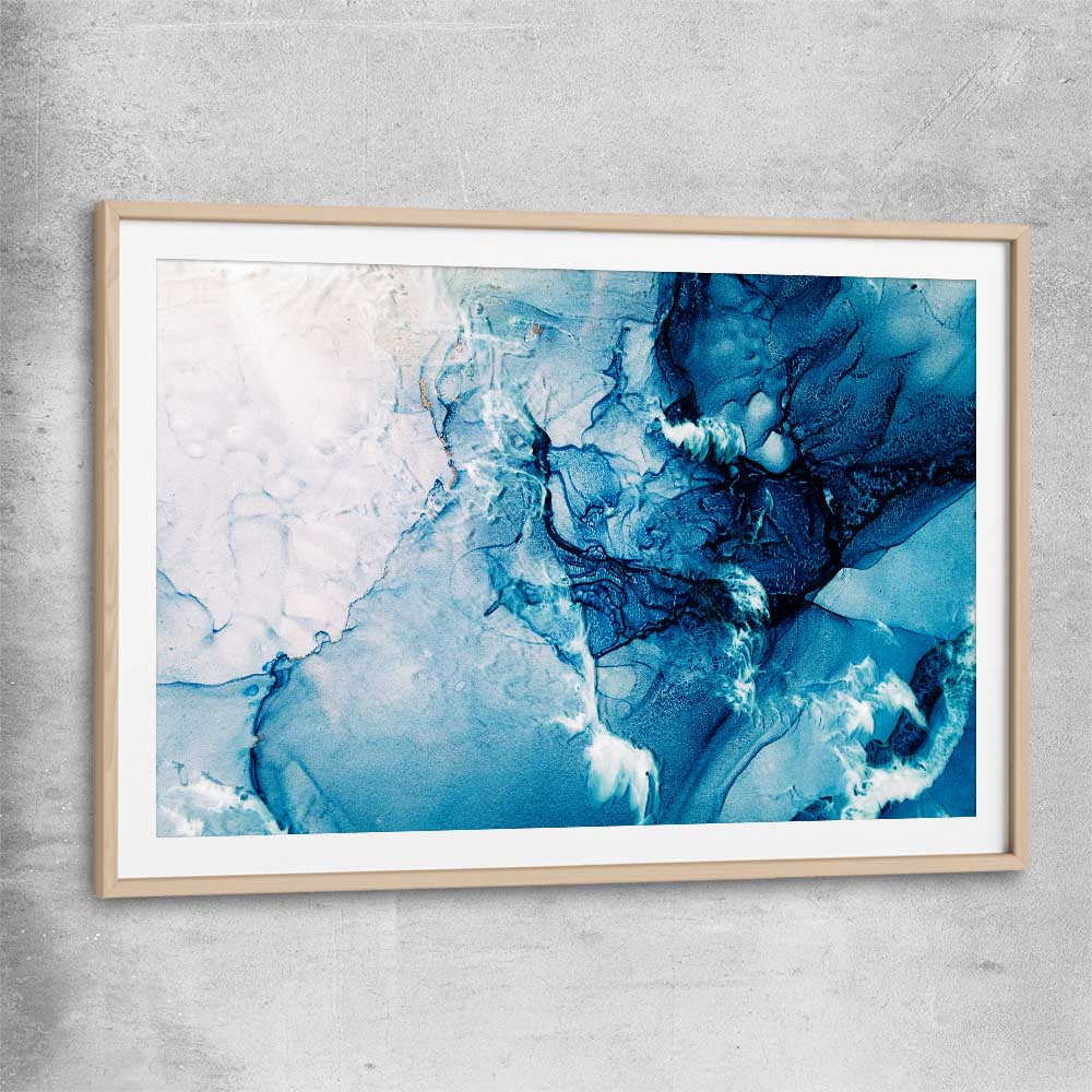 Blue Ripples raw oak glass front frame - part of our high quality canvas abstract wall art collection