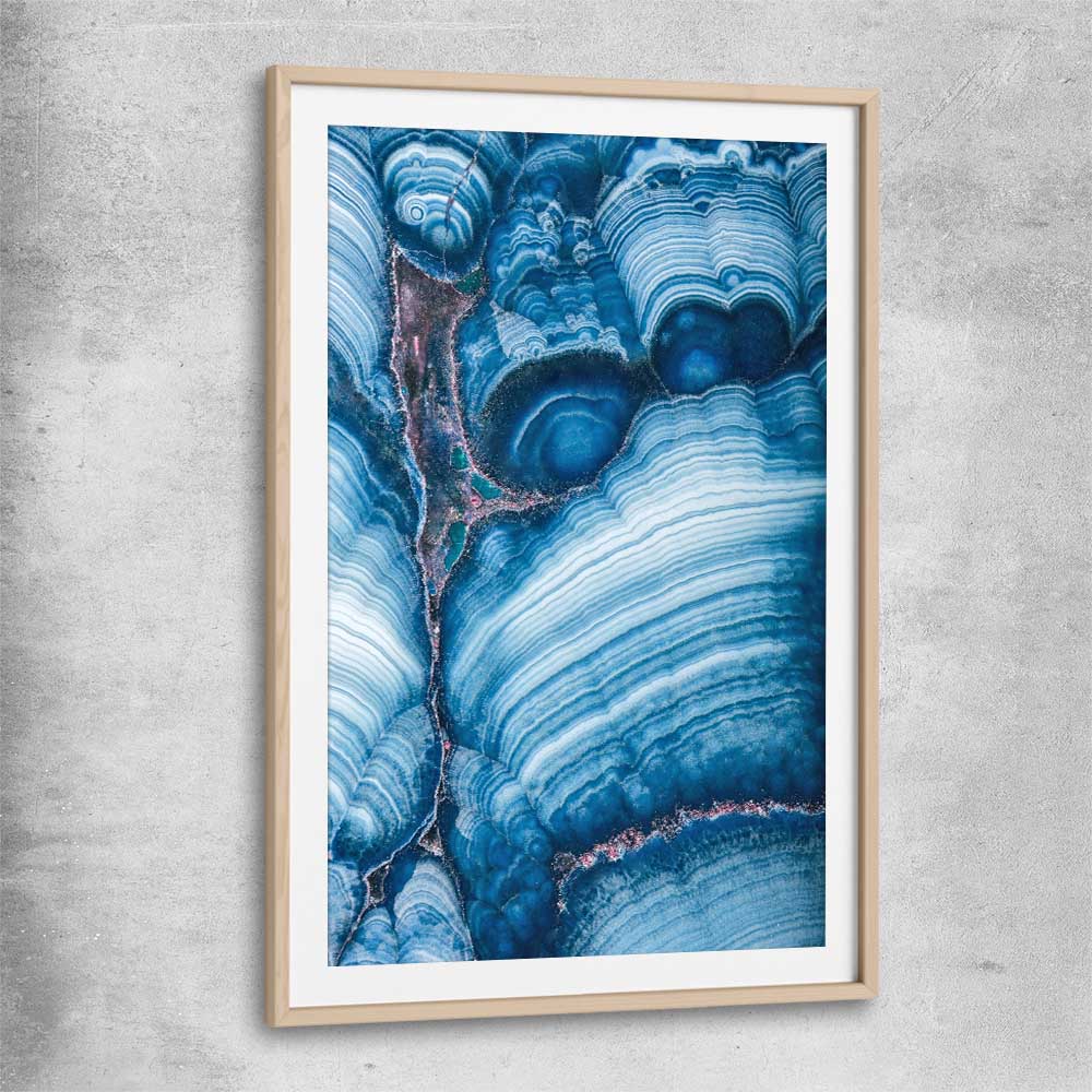 Blue Stratum raw oak glass front frame - part of our high quality canvas abstract wall art collection