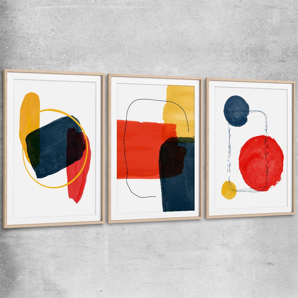 Bright Shapes Set raw oak glass front frame - part of our high quality canvas abstract wall art collection