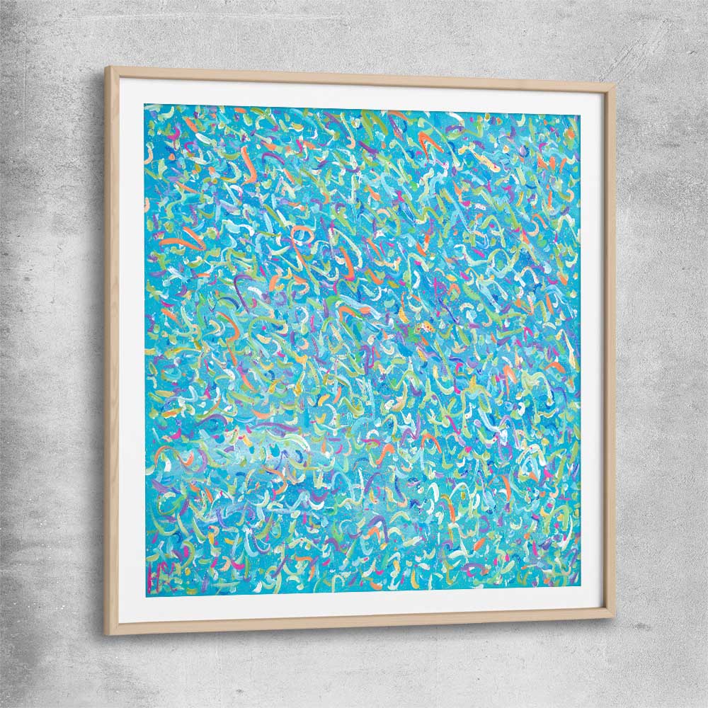 Broken Molecules raw oak glass front frame - part of our high quality canvas abstract wall art collection