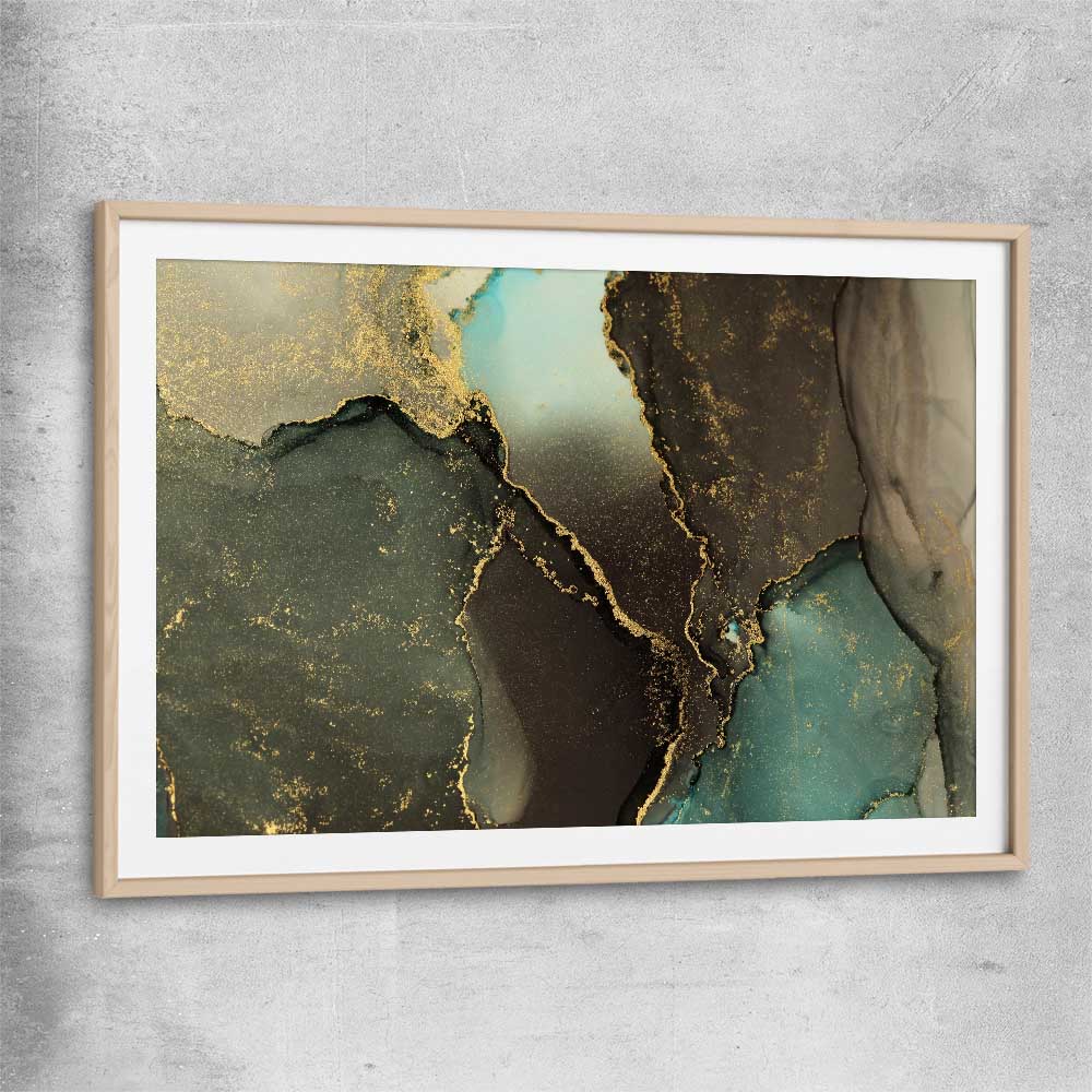 Brown Marble Flow raw oak glass front frame - part of our high quality canvas abstract wall art collection