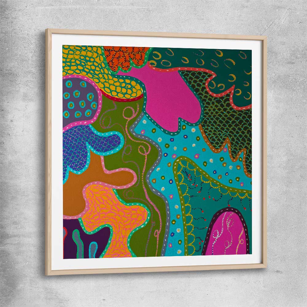 Colour has Joy raw oak glass front frame - part of our high quality canvas abstract wall art collection