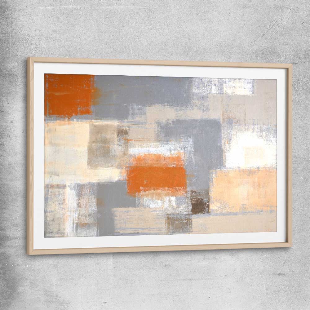Cosy Beige raw oak glass front frame - part of our high quality canvas abstract wall art collection