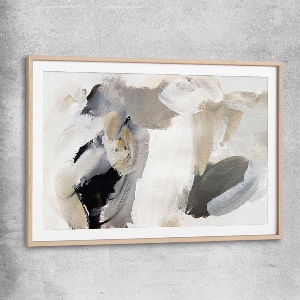 Cosy Neutral raw oak glass front frame - part of our high quality canvas abstract wall art collection