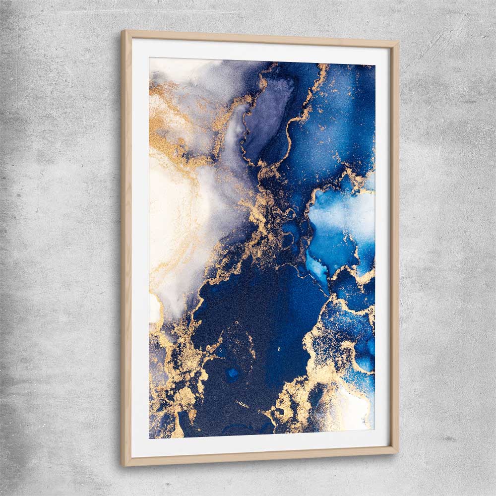 Deep Blue Mist raw oak glass front frame - part of our high quality canvas abstract wall art collection