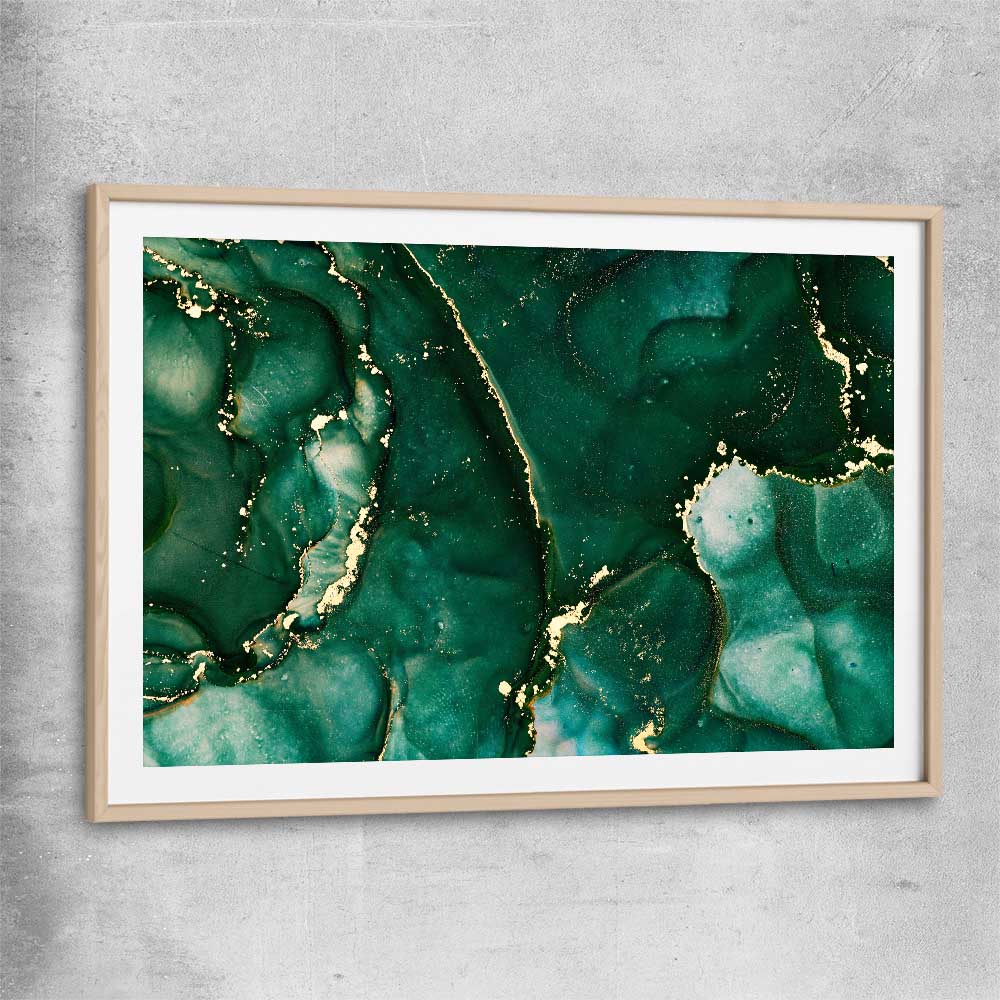 Deep Turquoise raw oak glass front frame - part of our high quality canvas abstract wall art collection