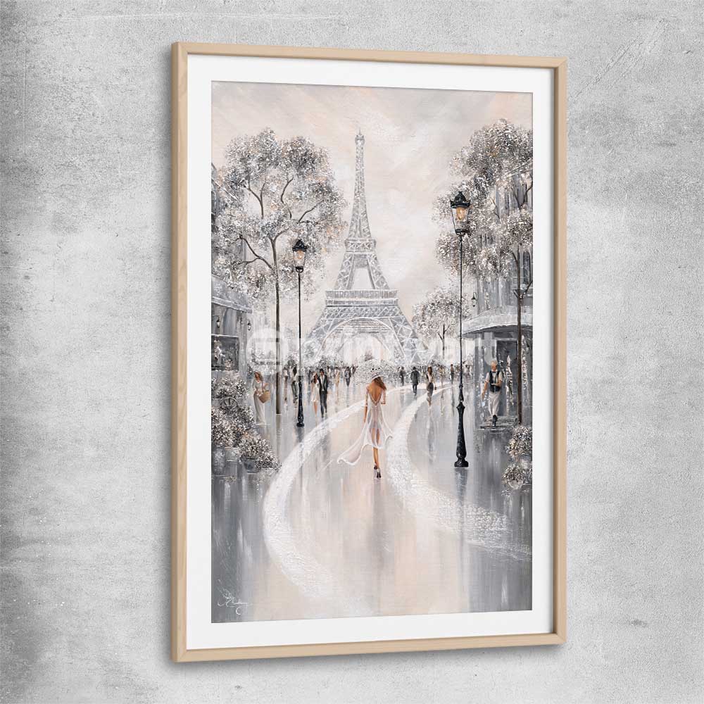 Eiffel Tower, Flair of Paris raw oak glass front frame - part of our high quality canvas abstract wall art collection