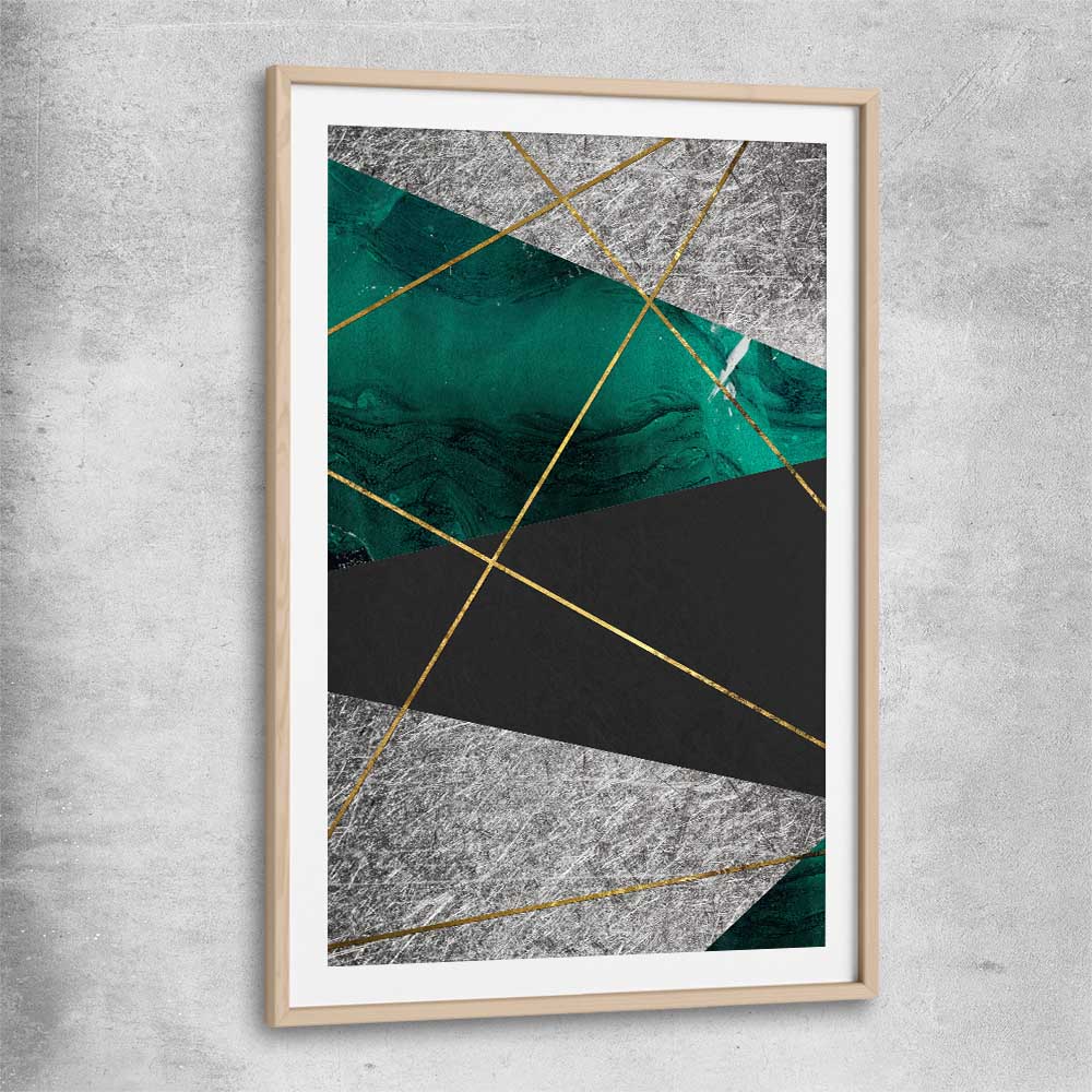 Emerald Gloss raw oak glass front frame - part of our high quality canvas abstract wall art collection