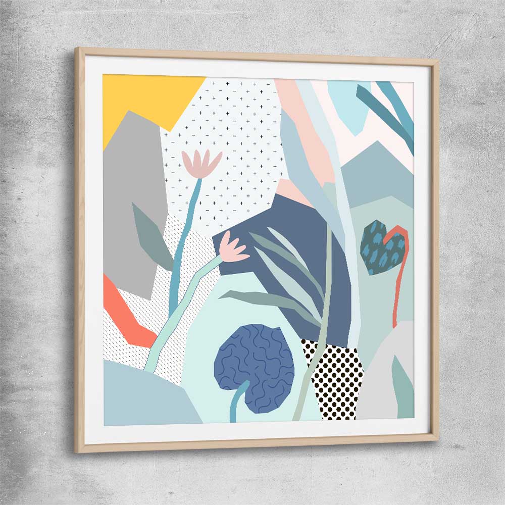 Gentle Growth raw oak glass front frame - part of our high quality canvas abstract wall art collection