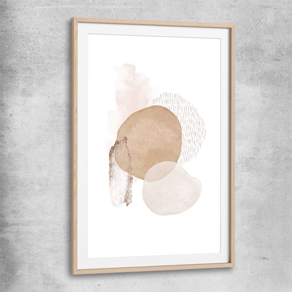 Geometric Circles raw oak glass front frame - part of our high quality canvas abstract wall art collection