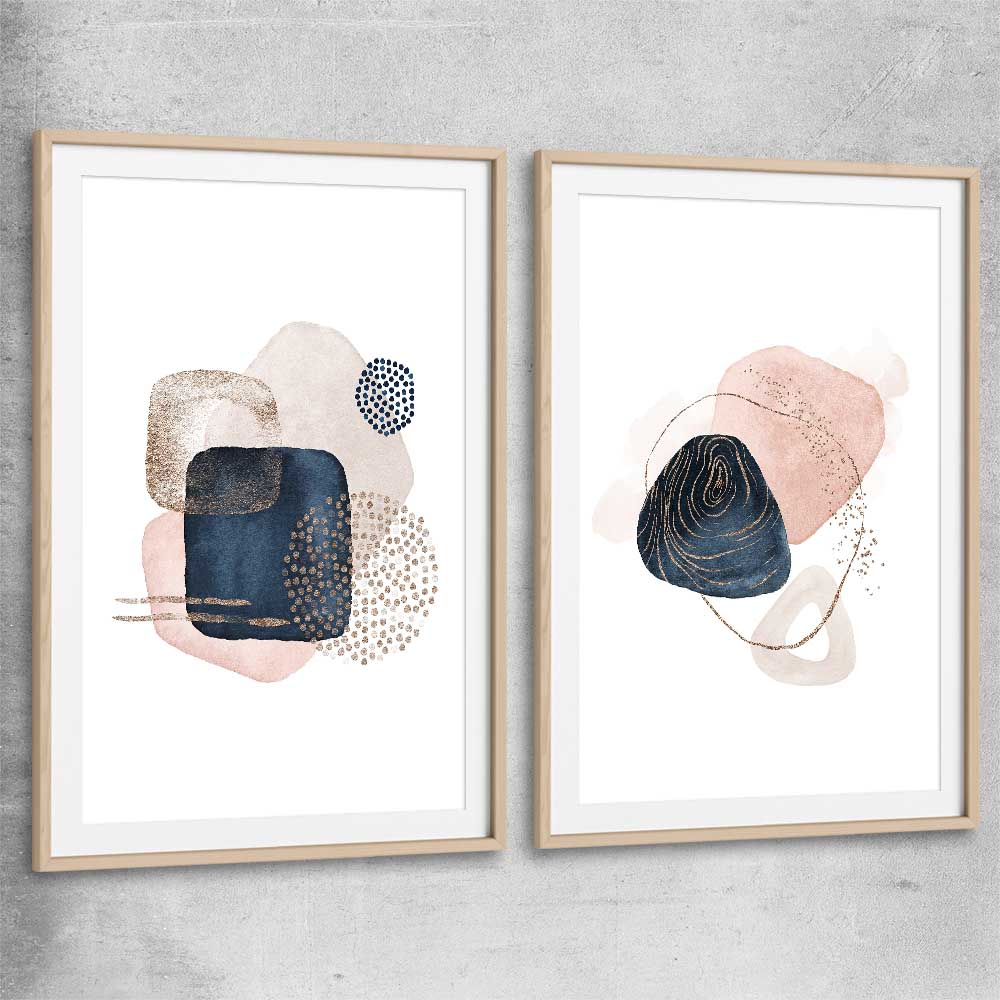 Geometric Dots Pair raw oak glass front frame - part of our high quality canvas abstract wall art collection
