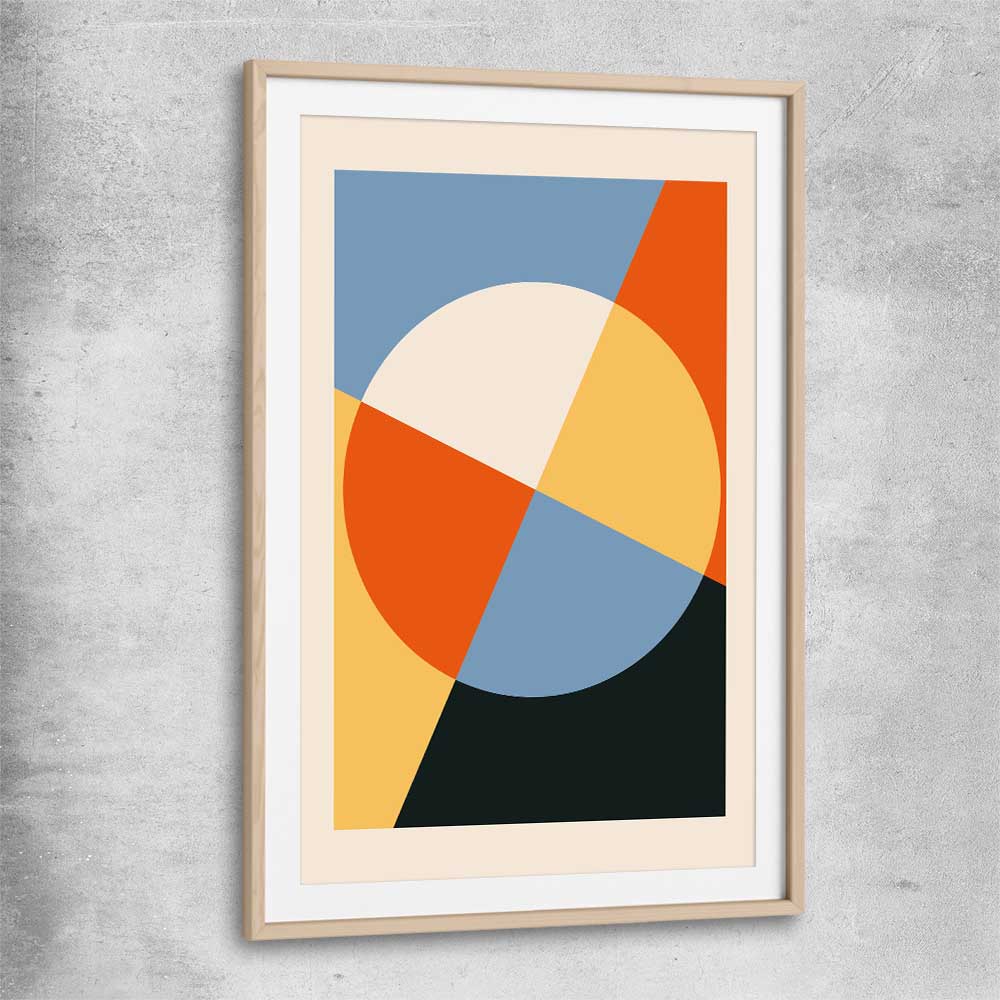Geometry Burst Three raw oak glass front frame - part of our high quality canvas abstract wall art collection