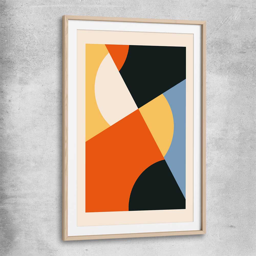 Geometry Burst Two raw oak glass front frame - part of our high quality canvas abstract wall art collection