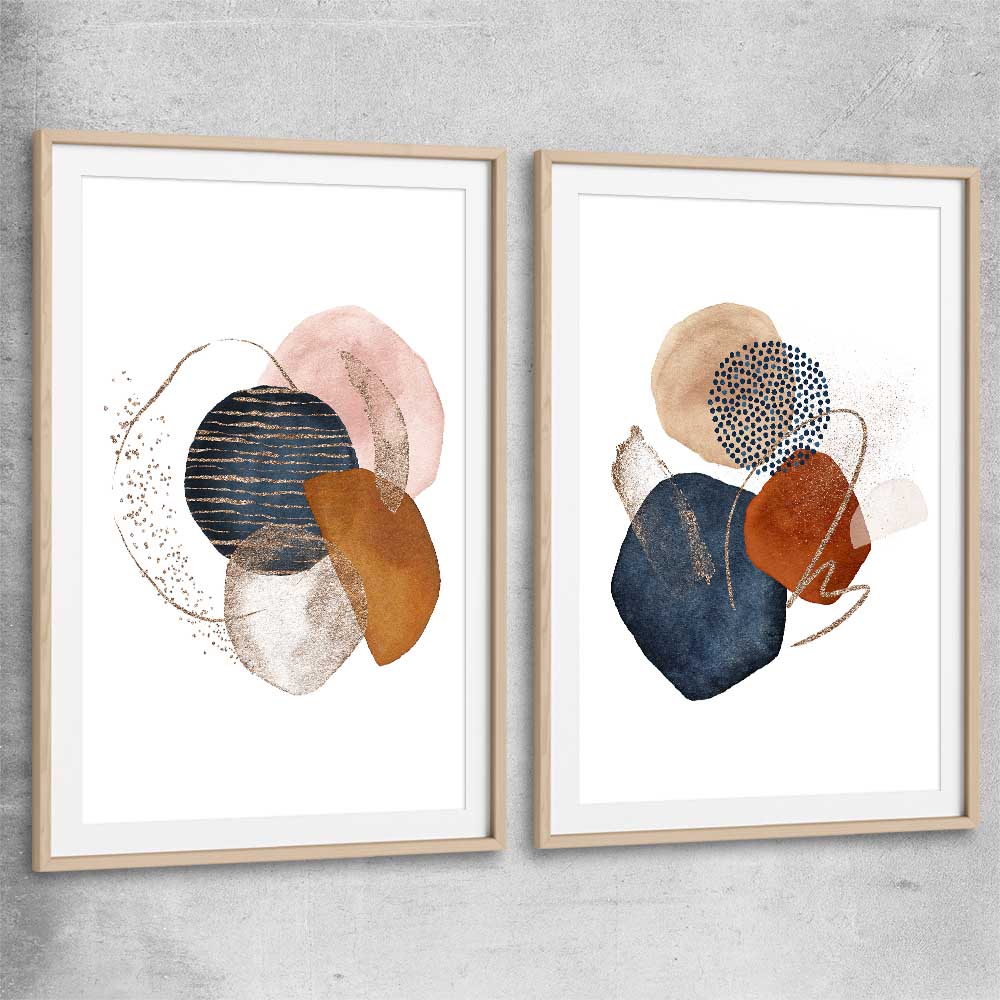 Gold Glitter Pair raw oak glass front frame - part of our high quality canvas abstract wall art collection