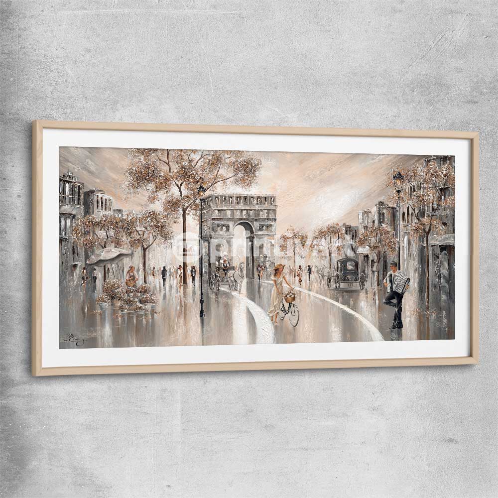 Golden Glimpse, Paris raw oak glass front frame - part of our high quality canvas abstract wall art collection