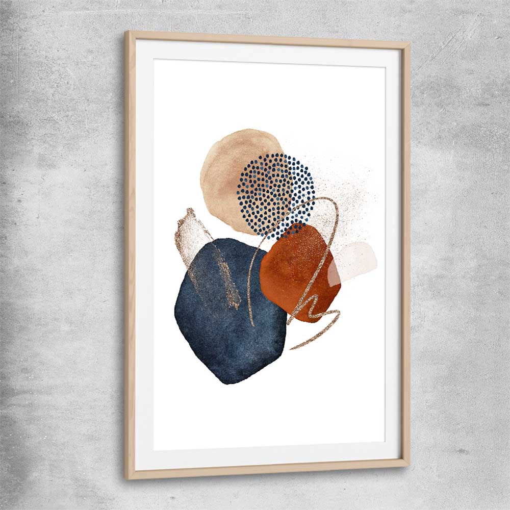 Golden Lines raw oak glass front frame - part of our high quality canvas abstract wall art collection