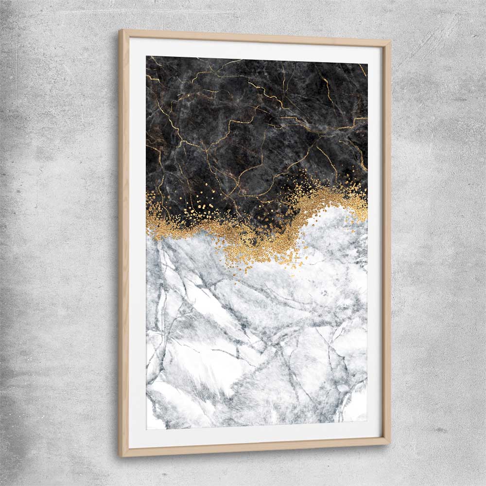 Golden Marble One raw oak glass front frame - part of our high quality canvas abstract wall art collection