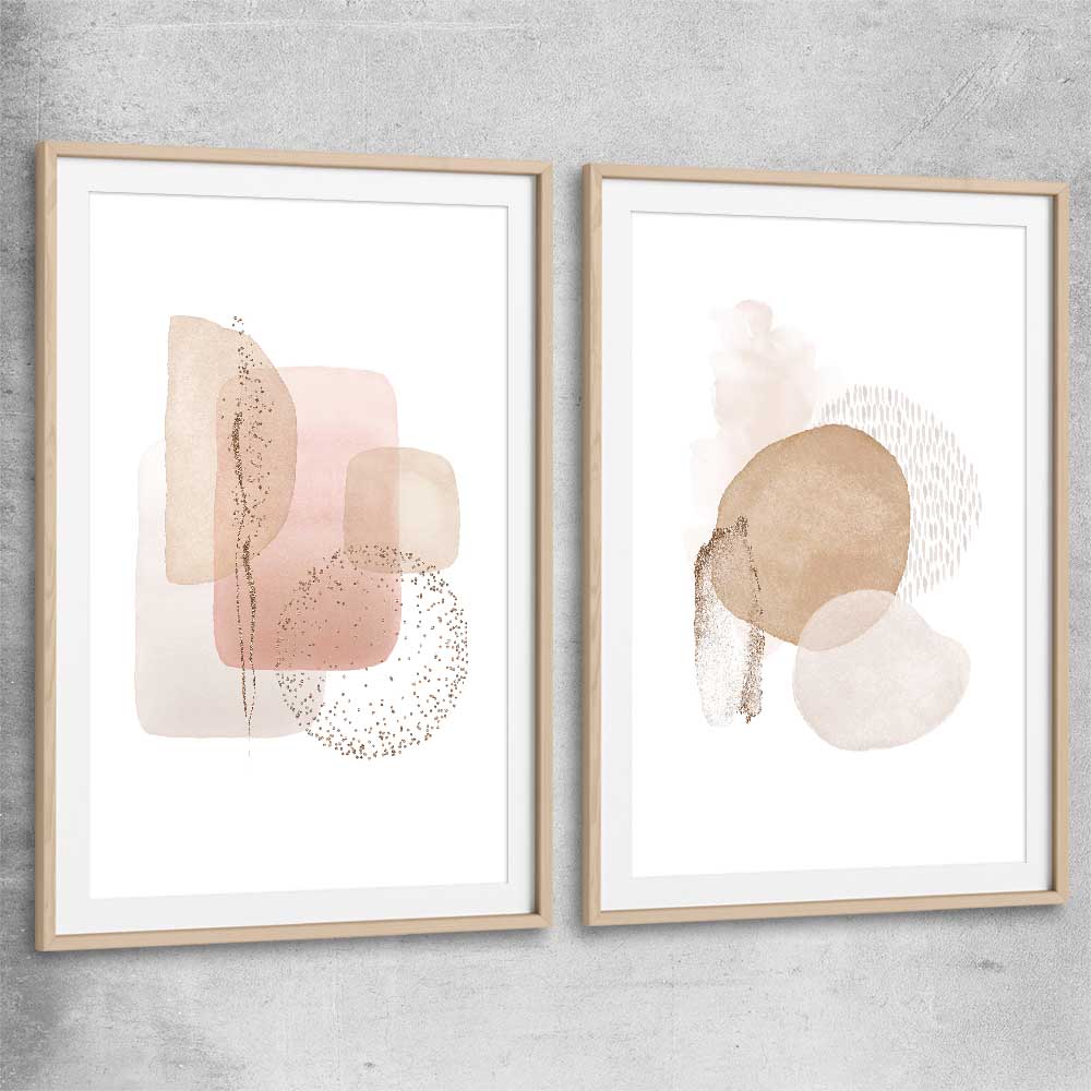 Light Geometric Pair raw oak glass front frame - part of our high quality canvas abstract wall art collection