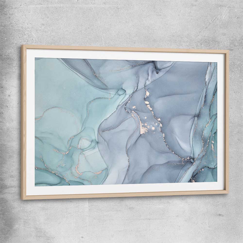 Light Turquoise raw oak glass front frame - part of our high quality canvas abstract wall art collection