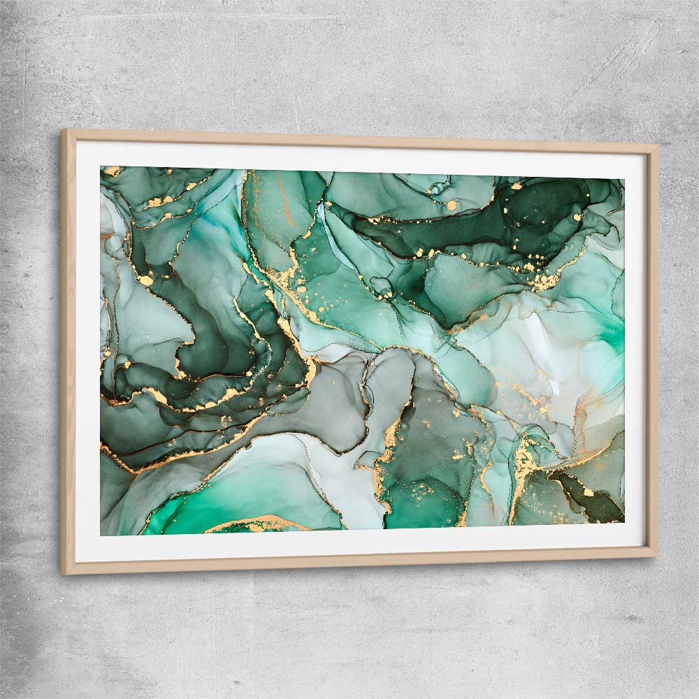 Luxury Turquoise raw oak glass front frame - part of our high quality canvas abstract wall art collection