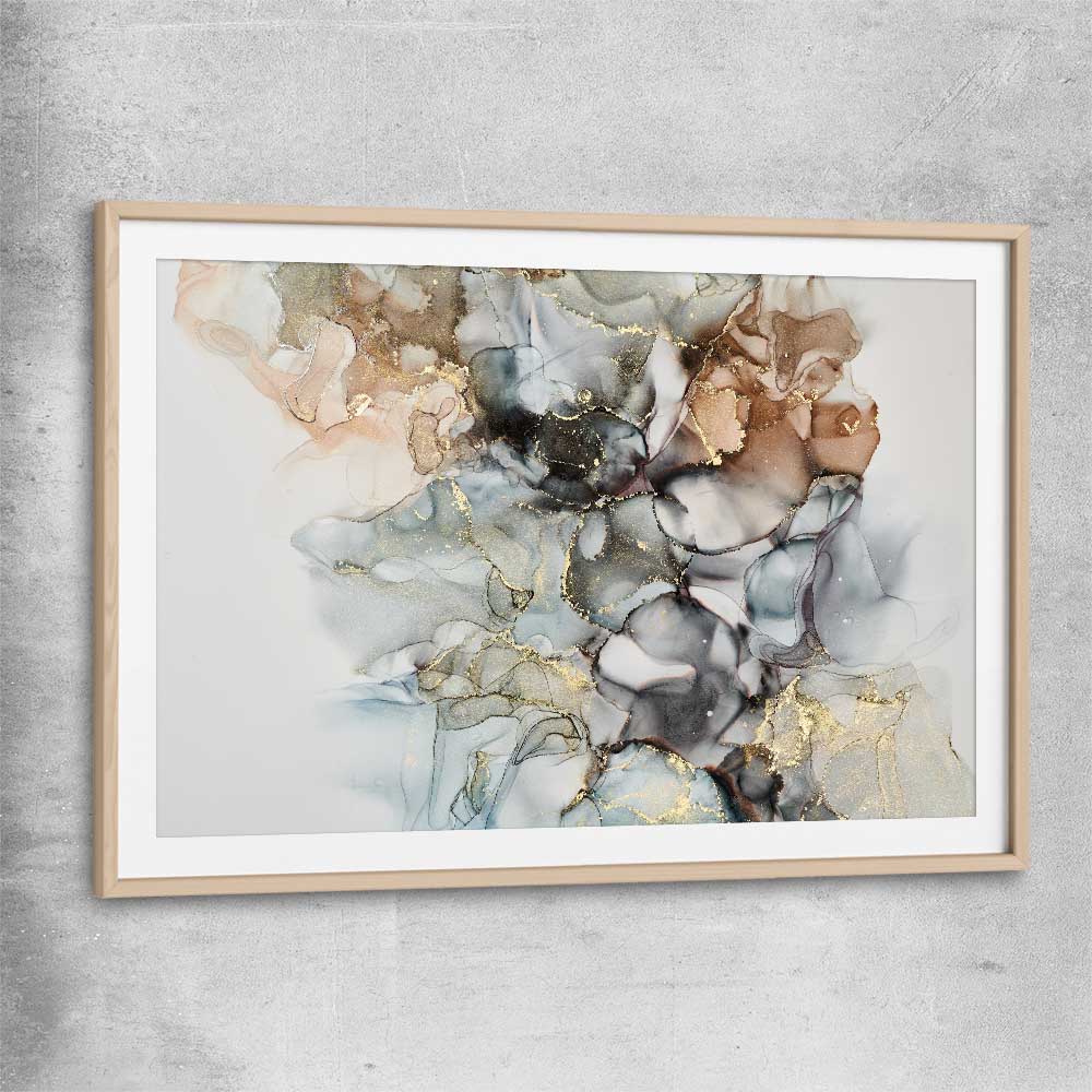 Luxury Waves raw oak glass front frame - part of our high quality canvas abstract wall art collection