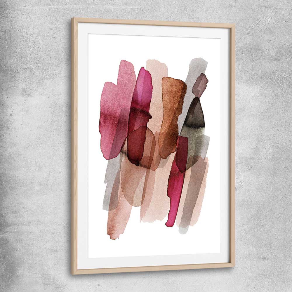Maroon Tones One raw oak glass front frame - part of our high quality canvas abstract wall art collection