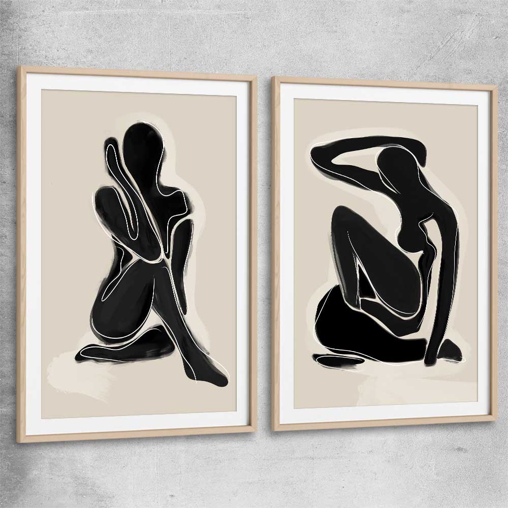 Matisse Shadow Pair raw oak glass front frame - part of our high quality canvas abstract wall art collection