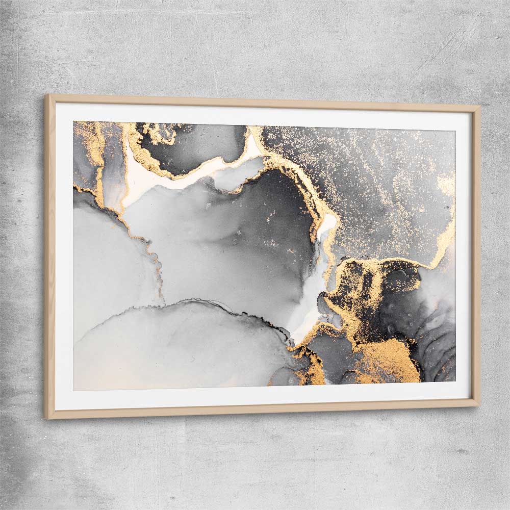 Meandering Greys raw oak glass front frame - part of our high quality canvas abstract wall art collection