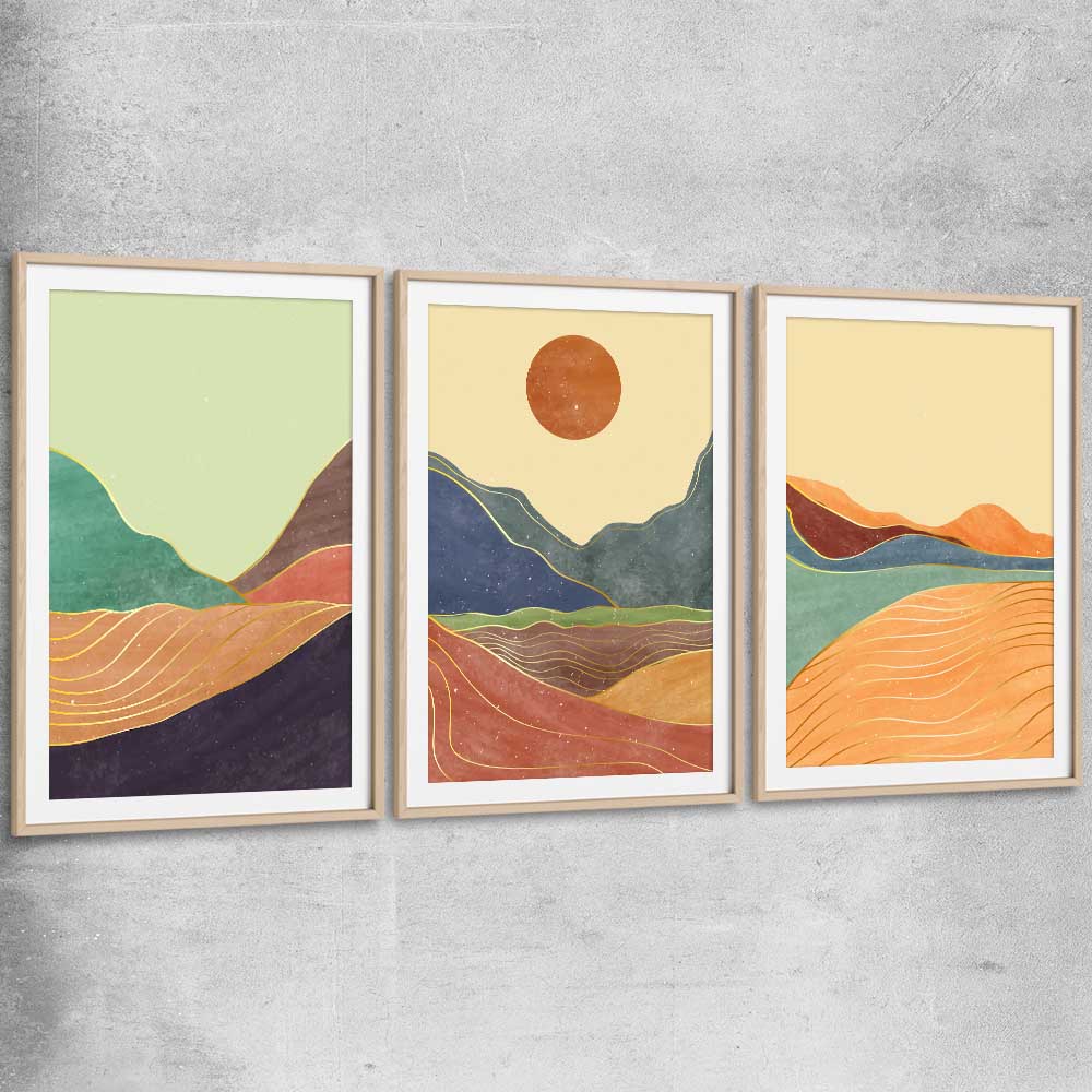 Nature Waves Set raw oak glass front frame - part of our high quality canvas abstract wall art collection