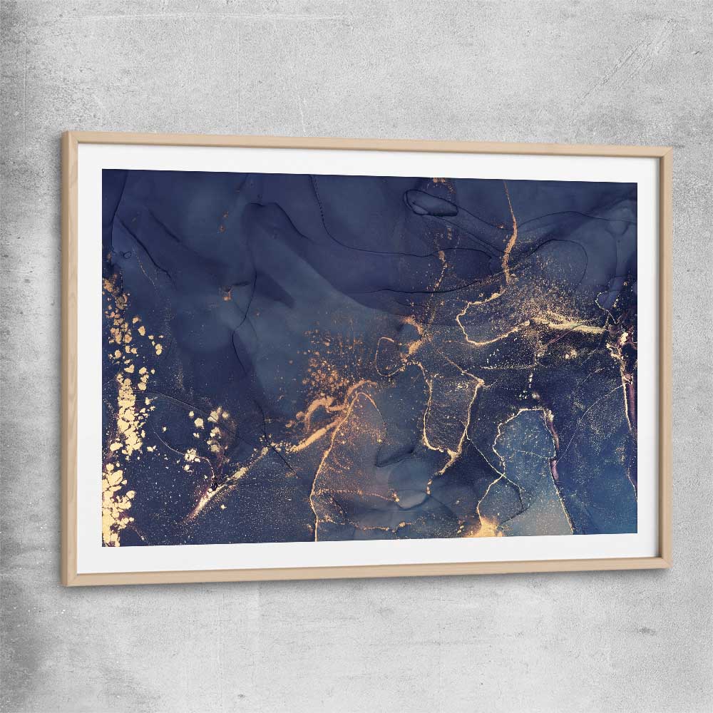 Navy Flow raw oak glass front frame - part of our high quality canvas abstract wall art collection