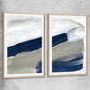 Navy Ocean Pair raw oak glass front frame - part of our high quality canvas abstract wall art collection
