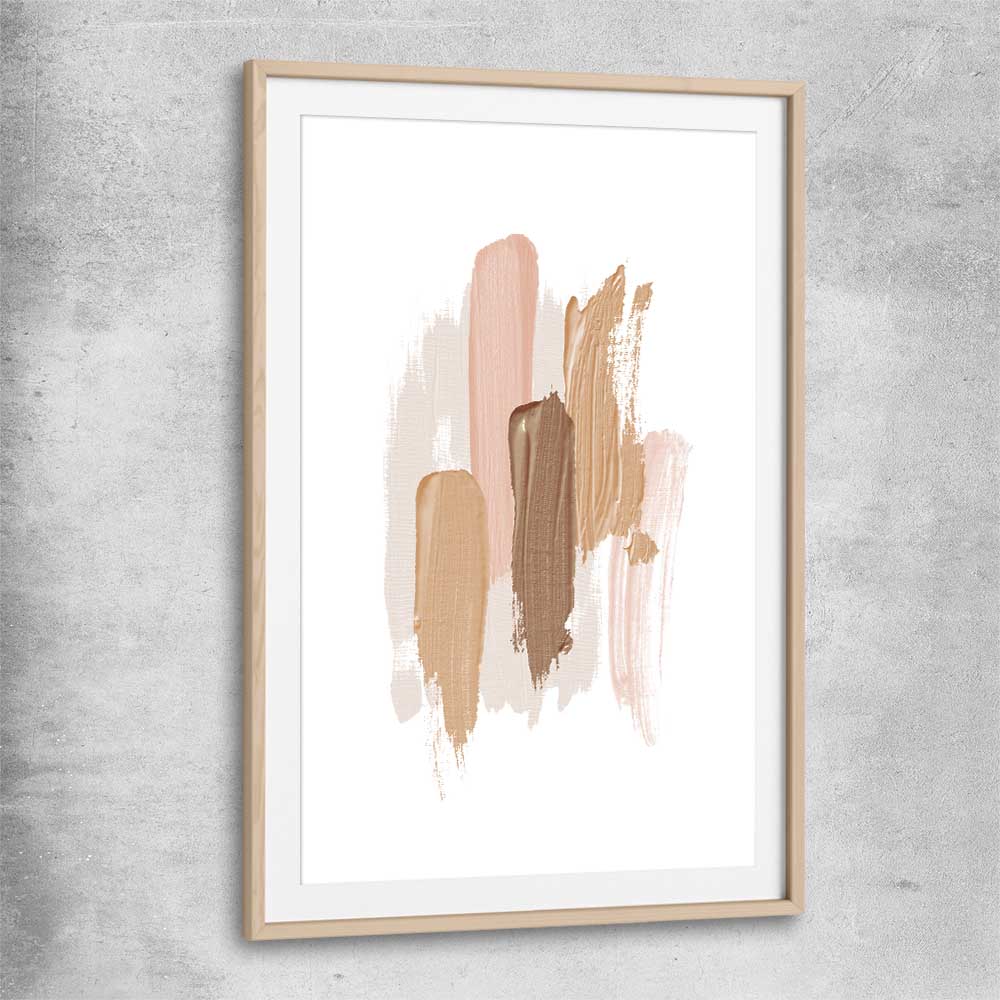 Neutral Strokes One raw oak glass front frame - part of our high quality canvas abstract wall art collection