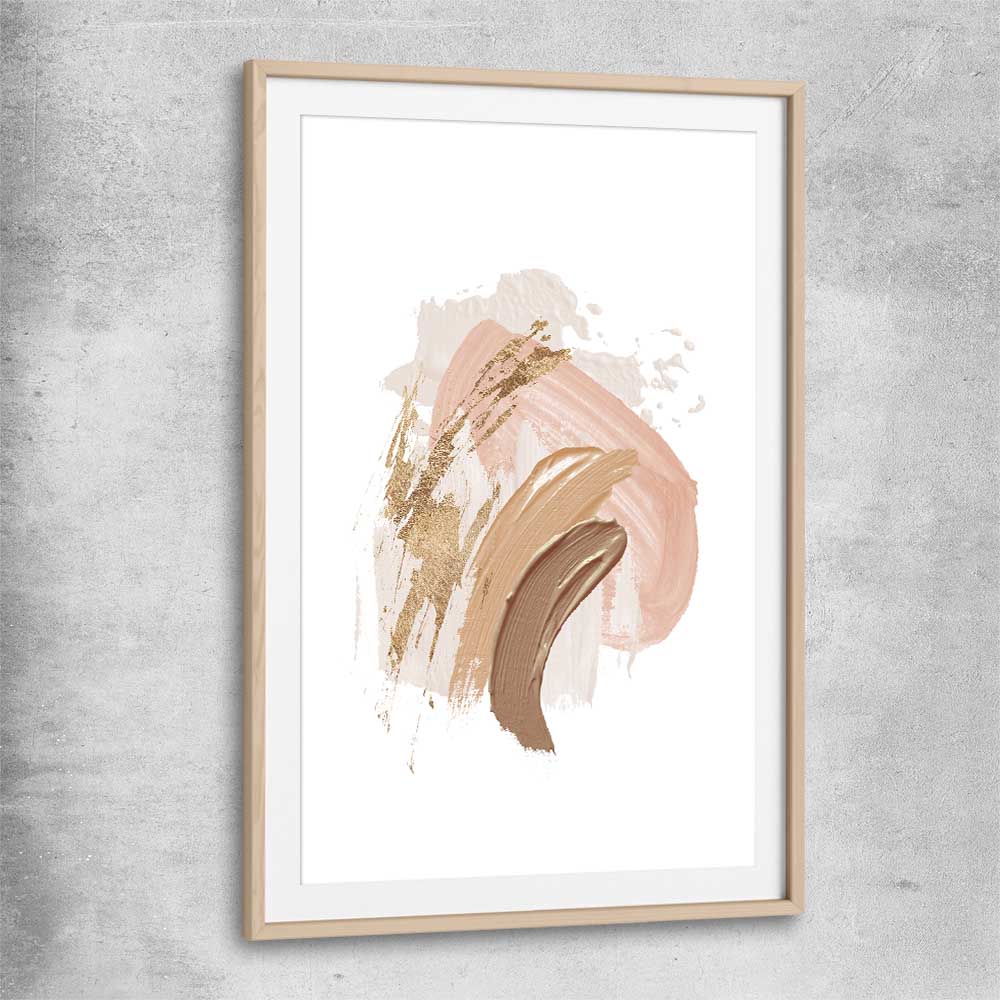 Neutral Strokes Three raw oak glass front frame - part of our high quality canvas abstract wall art collection