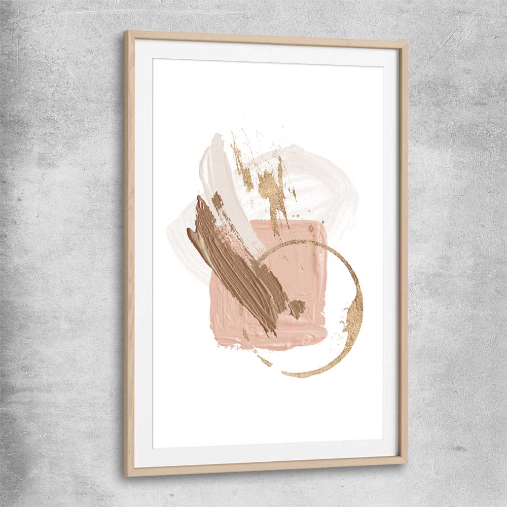 Neutral Strokes Two raw oak glass front frame - part of our high quality canvas abstract wall art collection