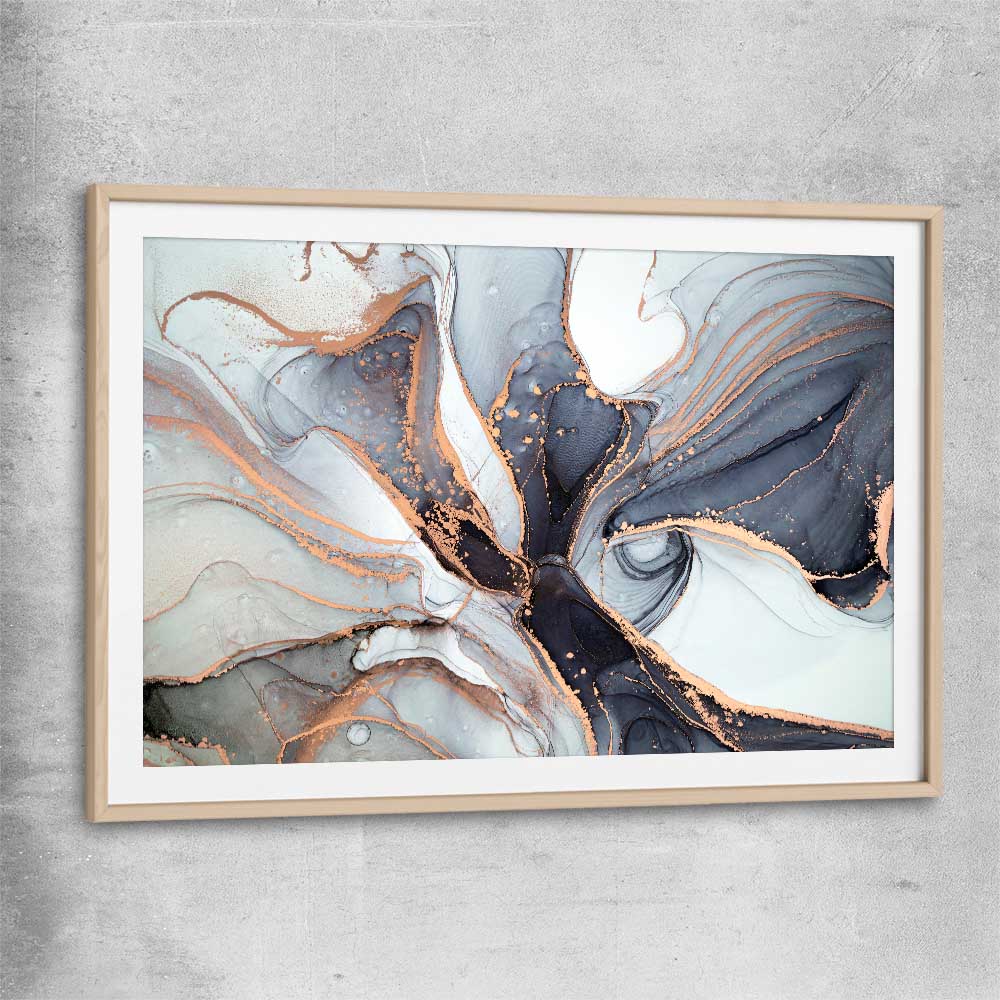 Ocean Depths raw oak glass front frame - part of our high quality canvas abstract wall art collection