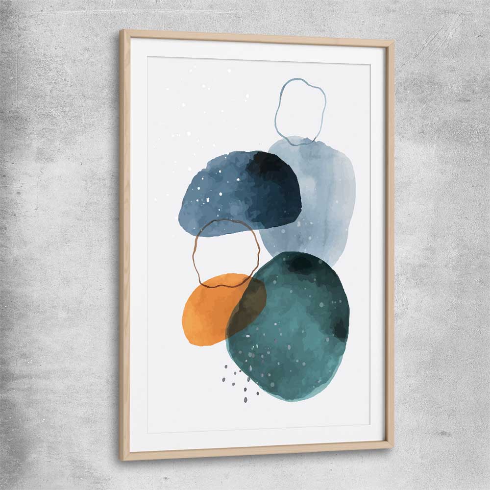 Ocean Tones One raw oak glass front frame - part of our high quality canvas abstract wall art collection