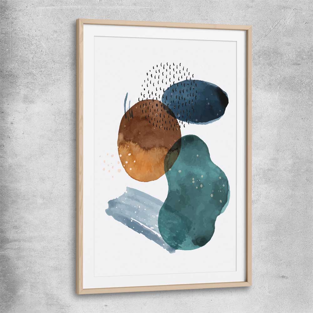 Ocean Tones Three raw oak glass front frame - part of our high quality canvas abstract wall art collection