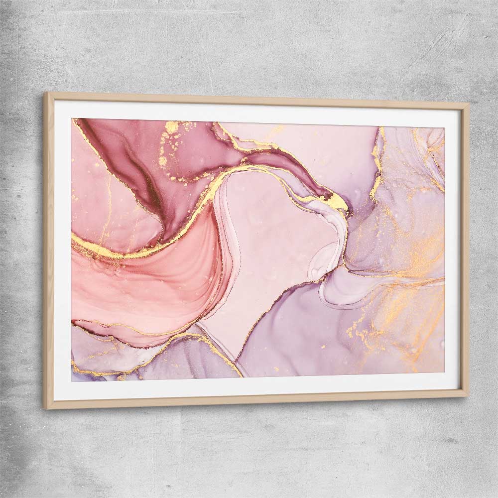 Pink Marble raw oak glass front frame - part of our high quality canvas abstract wall art collection