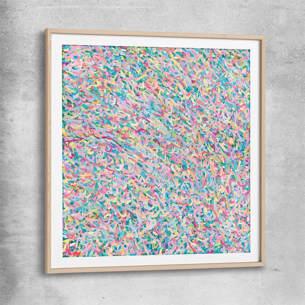 Shine of Fun raw oak glass front frame - part of our high quality canvas abstract wall art collection