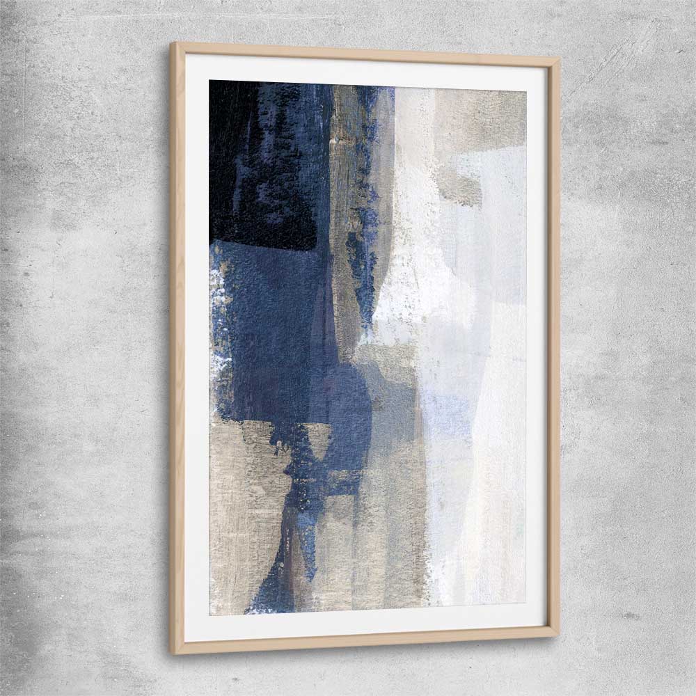 Soft Blue One raw oak glass front frame - part of our high quality canvas abstract wall art collection