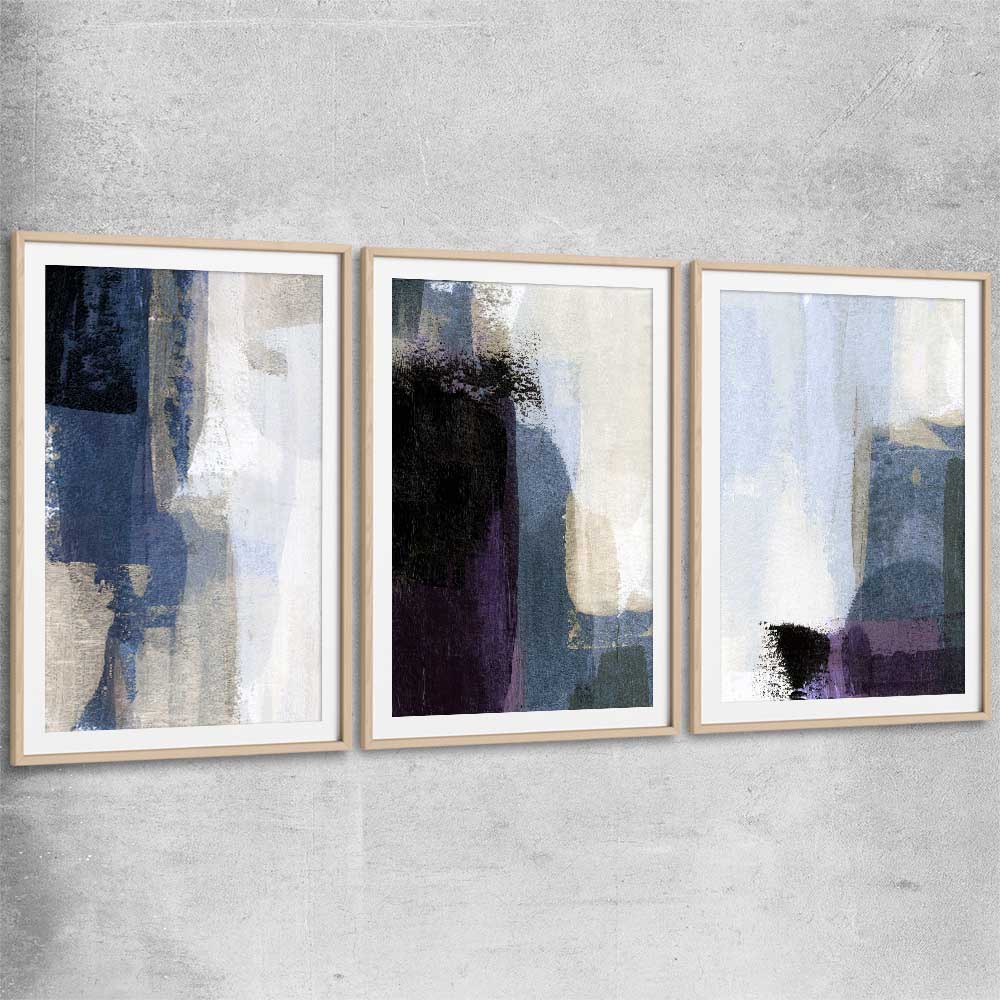 Soft Blue Set raw oak glass front frame - part of our high quality canvas abstract wall art collection