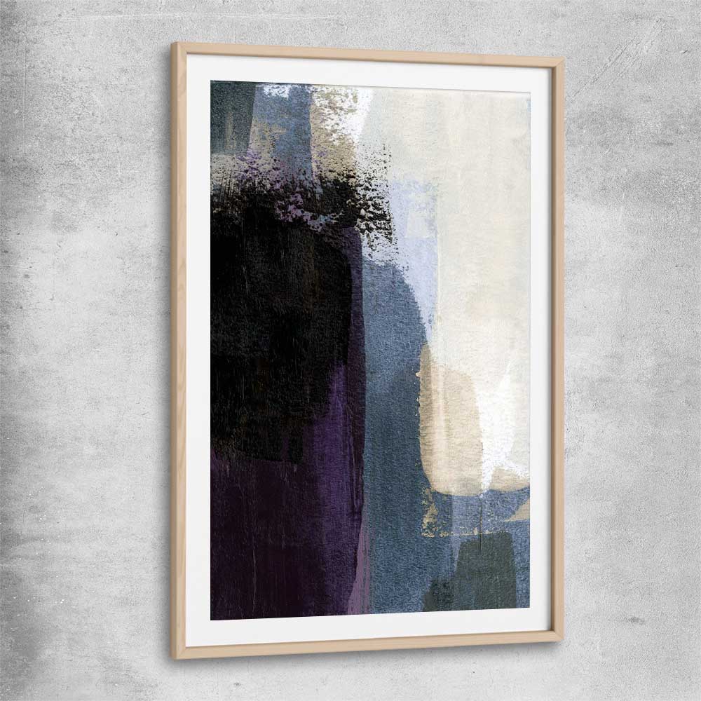 Soft Blue Two raw oak glass front frame - part of our high quality canvas abstract wall art collection