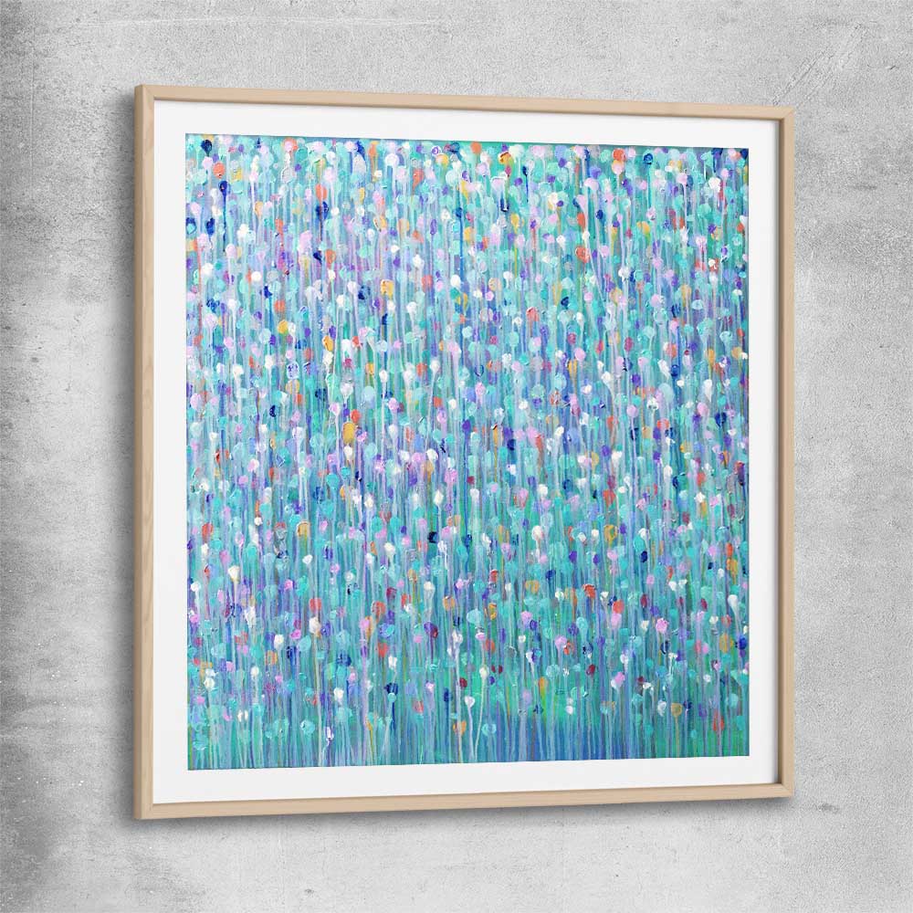 Sparkly Water Square raw oak glass front frame - part of our high quality canvas abstract wall art collection