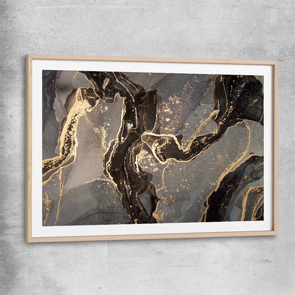 Golden Drift raw oak glass front frame - part of our high quality canvas abstract wall art collection