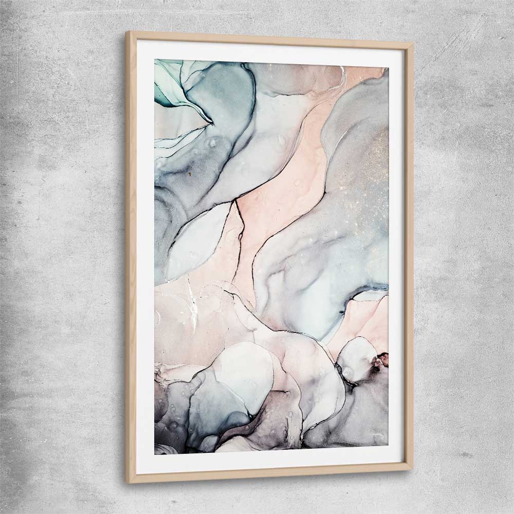 Subtle Pink Two raw oak glass front frame - part of our high quality canvas abstract wall art collection