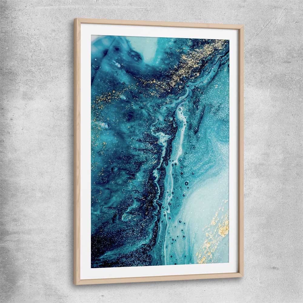 Turquoise Current raw oak glass front frame - part of our high quality canvas abstract wall art collection