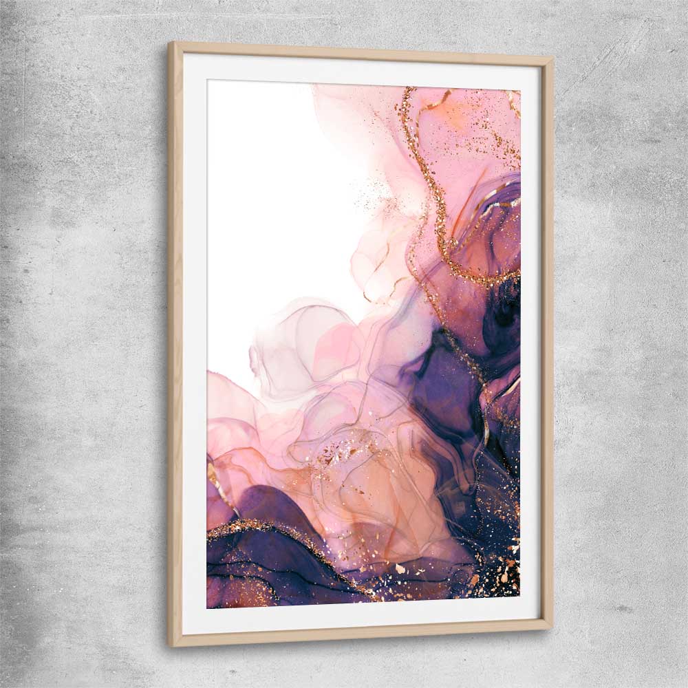 Violet Haze raw oak glass front frame - part of our high quality canvas abstract wall art collection