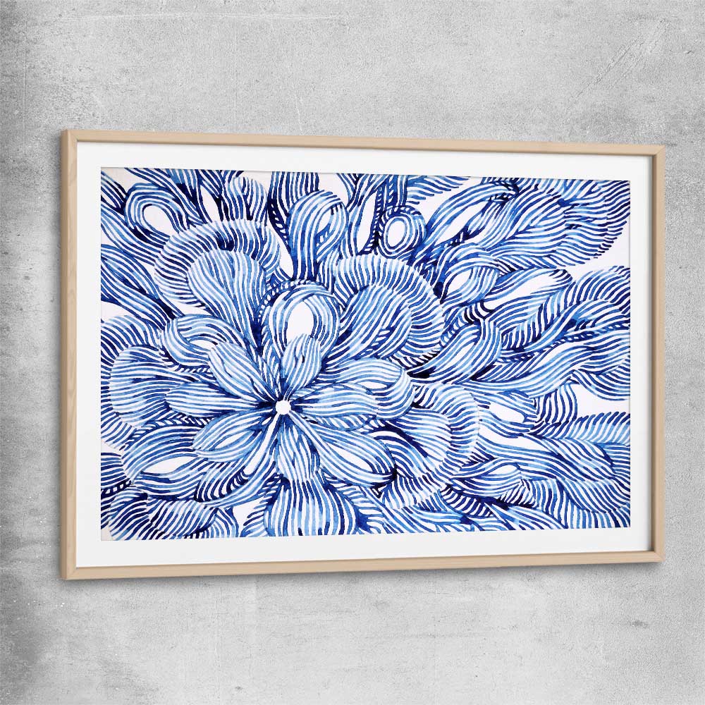 Watercolour Flowers raw oak glass front frame - part of our high quality canvas abstract wall art collection