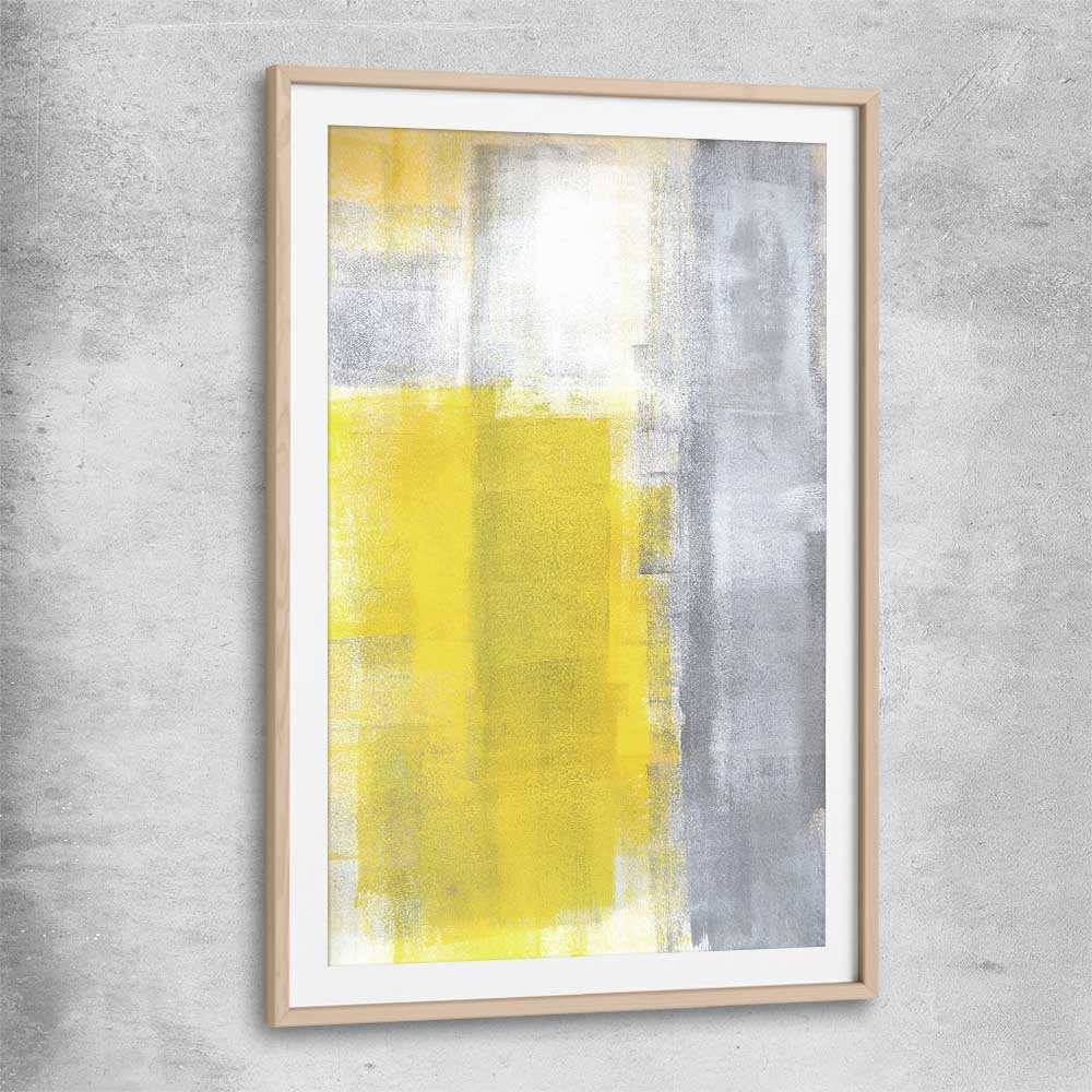 Yellow Pastel raw oak glass front frame - part of our high quality canvas abstract wall art collection