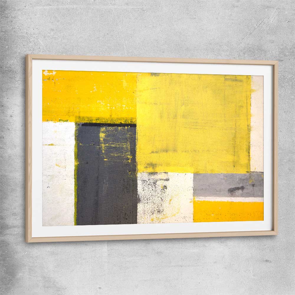 Yellow Texture raw oak glass front frame - part of our high quality canvas abstract wall art collection